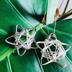 NEW Sterling Silver Unique Large 3D Wrap Star Earrings